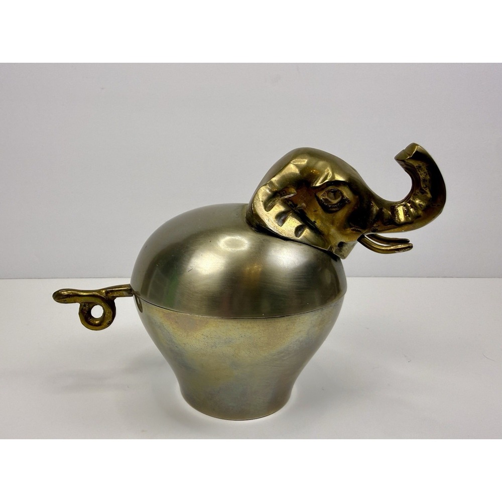 Vintage Silver Tone Trinket bowl w/ Brass Elephant Head & Tail
